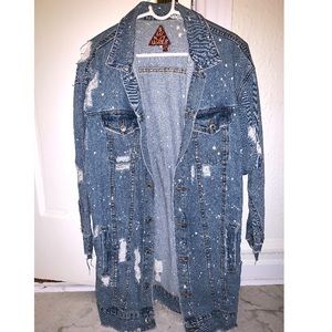 Vintage style Long Distressed Denim Jacket